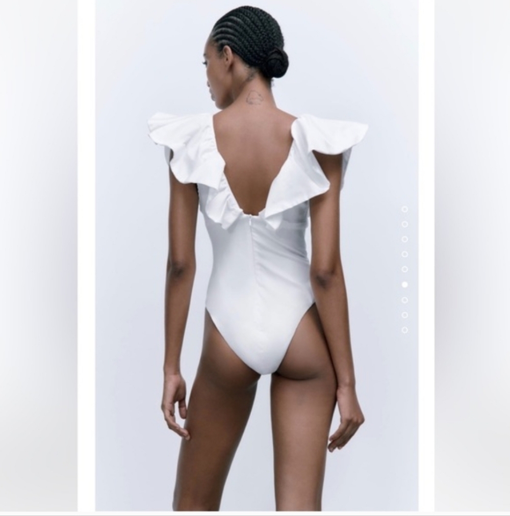 Zara White Ruffled Bodysuit - Picture 5 of 9